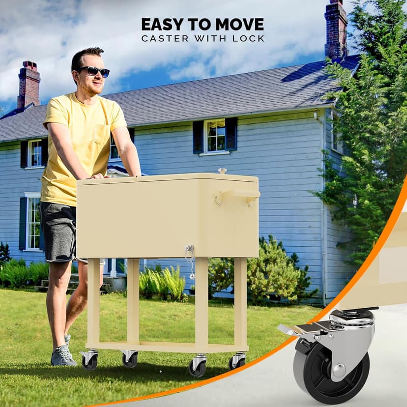 VINGLI 80 Quart Rolling Ice Chest, Portable Patio Party Bar Drink Cooler Cart, with Shelf, Beverage Pool with Bottle Opener