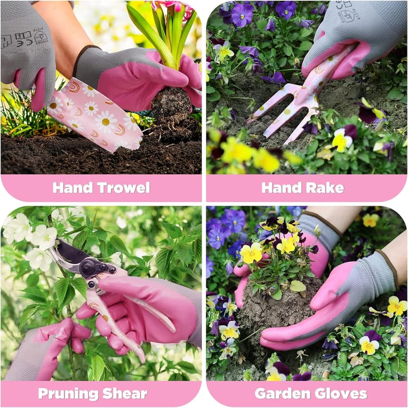 WORKPRO 5PCS Gardening Tools, Aluminum Heavy Duty Garden Tool Set with Bag, Ideal Gardening Gifts for Women, Pink