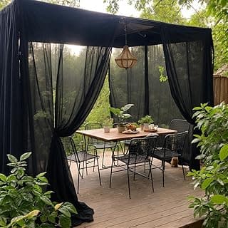 SK Studio Black Outdoor Sheer Curtains for Patio Waterproof 1 Panel Sheer Curtains Privacy Screen Mesh Net Outside Curtains Rod Pocket for Gazebo, Porch, Pergola, 63W x 84L