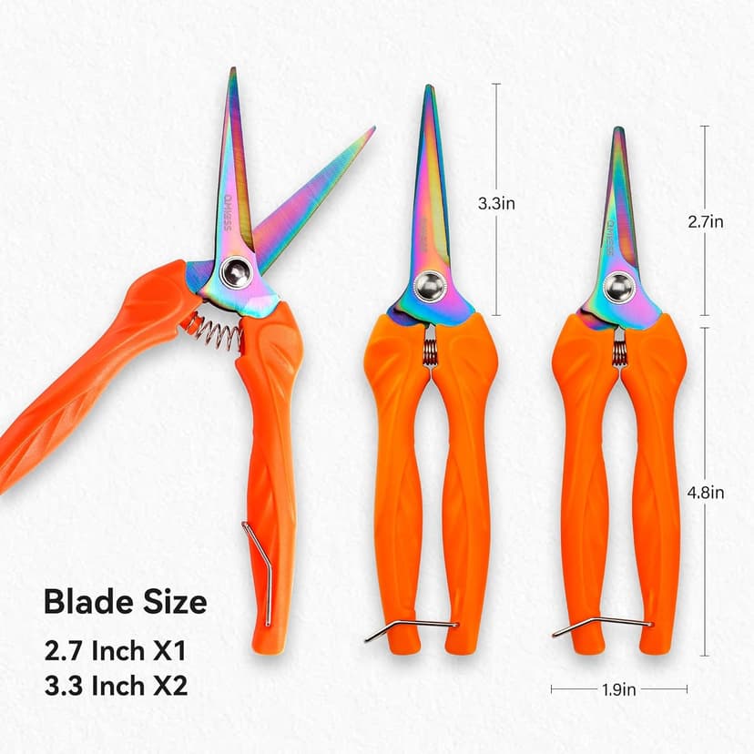 QMVESS Stainless Steel Garden Shears, Precision Cutting Pruning Shears, Lightweight Ergonomic Garden Clippers with Titanium Coating Straight Blade 3 Pcs Gardening Shears, Pruning Shears for Gardening