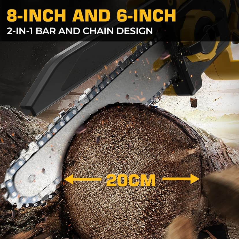 Mini Chainsaw for Dewalt 20V MAX Battery, Auto-Oiler, 8-Inch and 6-Inch 2-IN-1 Brushless Cordless Pruning Chainsaw, Battery Powered Mini Chainsaw for Wood Cutting (Tools only)