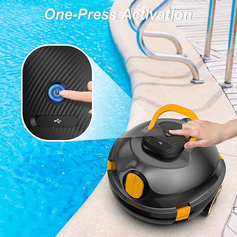 Y20 Cordless Robotic Pool Cleaner, Automatic Pool Vacuum, 90 Mins Runtime, Auto-Parking, Lightweight, Powerful Robot for Above/Inground Pool up to 1100 Sq.Ft (Black-Orange)