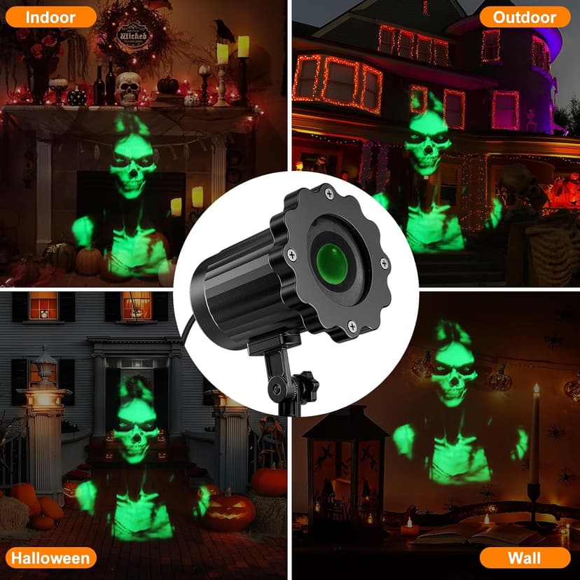 Halloween Projector Lights Outdoor Indoor - 3D Dynamic Green Skull Ghost Projector Decorations Lights, Waterproof Halloween Light for Window, Ground, Roof, Wall,Cemetery, Halloween Decor