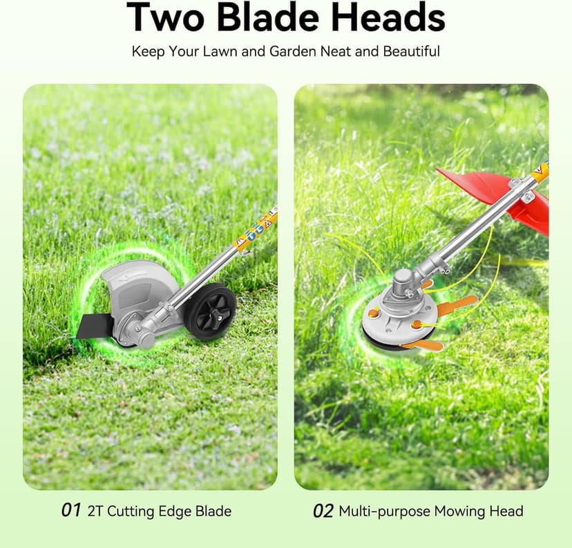 Weed Eater Gas Powered Weed Gas Edger 43CC 2 Blade Heads, Air-Cooled 2-Stroke Cordless Lawn Edger Gas Powered Weed String Trimmer with Handle & Shoulder Strap for Garden Lawn Grass Trimmer