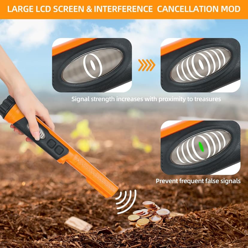 Fully Waterproof Handheld Metal Detector Pinpointer for Adults and Kids, Small Pin Pointer Wand. LCD Display, High Accuracy, 3 Alert Mode, Professional for Gold,Coins on Beach, Underground