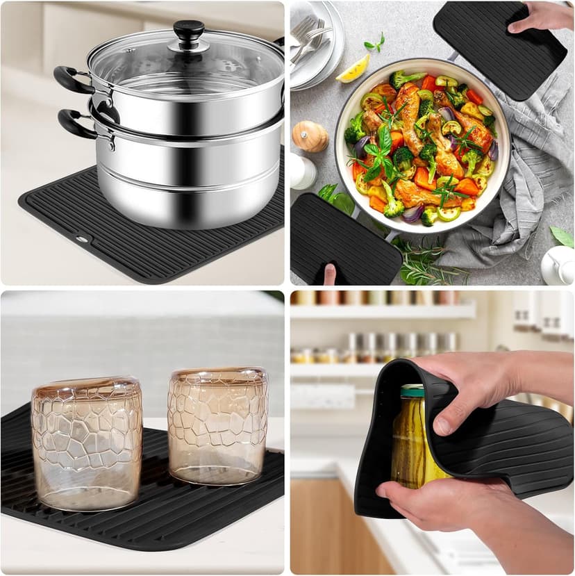 Silicone Trivet Mat Extra Large Heat Resistant, Non-Slip Pot Holder, Multi Purpose Kitchen Hot Pad for Use as a Trivet, Hot Dish Mat, or Utensil Drying Rack 14.2"×11 "