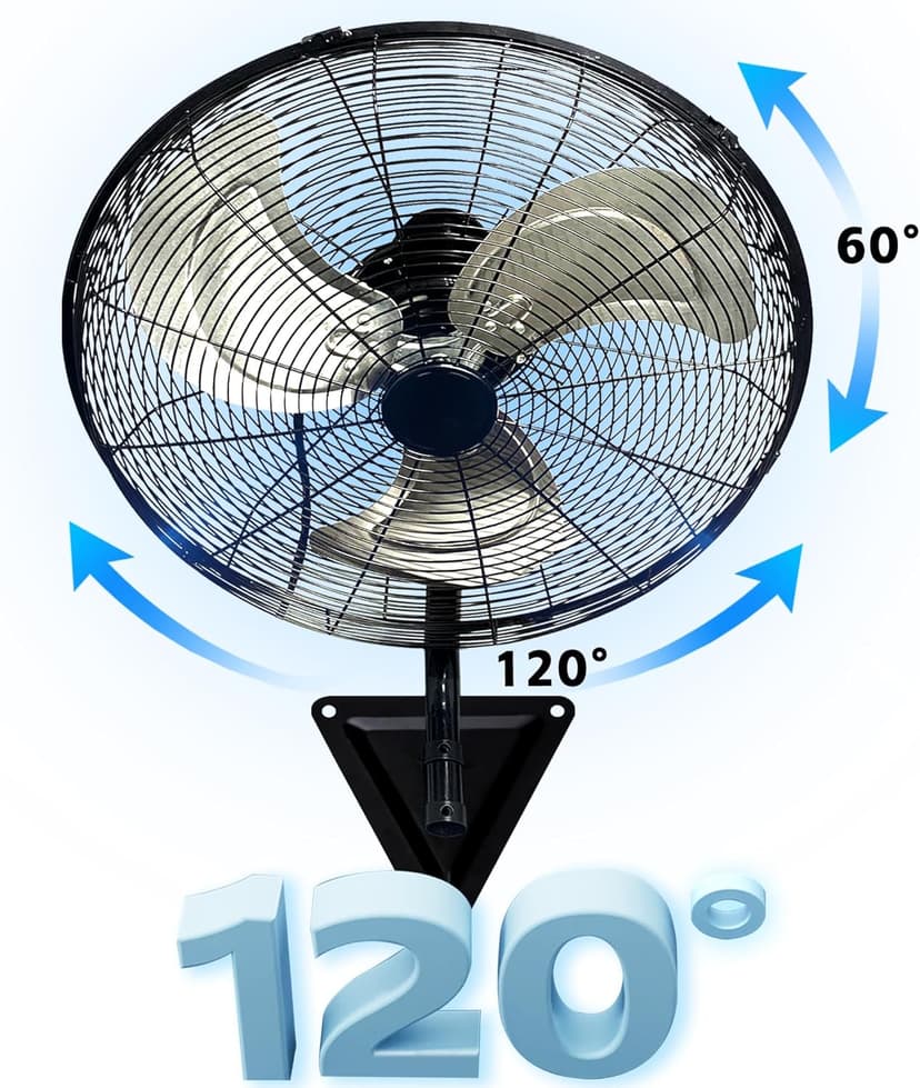 20” Wall Mount Fan 7000 CFM High Velocity Wall Industrial Fan 120° Oscillating Fans 3-Speed for Household, Commercial Use - ETL Listed, Black