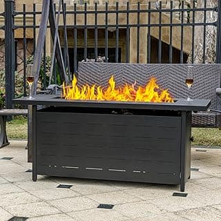 57 inch Propane Fire Pit Table,50000 BTU Gas Fire Pits Table with Lid & Lava Rock & Waterproof Cover, Outdoor Propane Firepit for Dining or Party, Outside, Patio, Garden, Yard