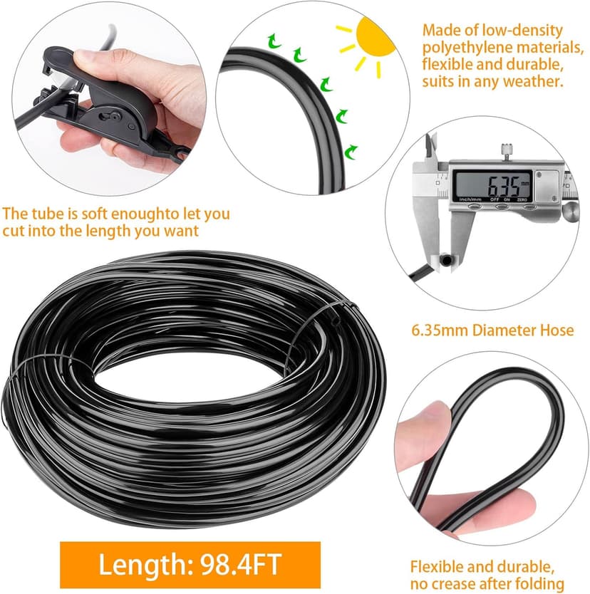 Misting Cooling System 98.4FT (30M) Misting Line + 50 Brass Mist Nozzles + 50 T-Connectors + 1 Faucet Adapters (3/4") Outdoor Mister for Patio Garden Greenhouse Trampoline for Waterpark