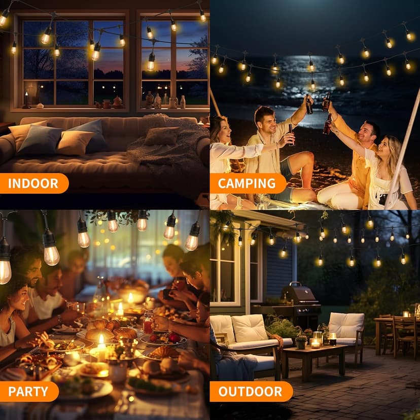 50FT Outdoor String Lights Waterproof with 30+2 Bulbs(𝟏.𝟓𝐅𝐓 𝐁𝐮𝐥𝐛𝐥𝐬 𝐒𝐩𝐚𝐜𝐢𝐧𝐠), Remote & Dimmer, Commercial Grade Patio Lights with 3 Mode Light & Timing,100PC Ties for Outside