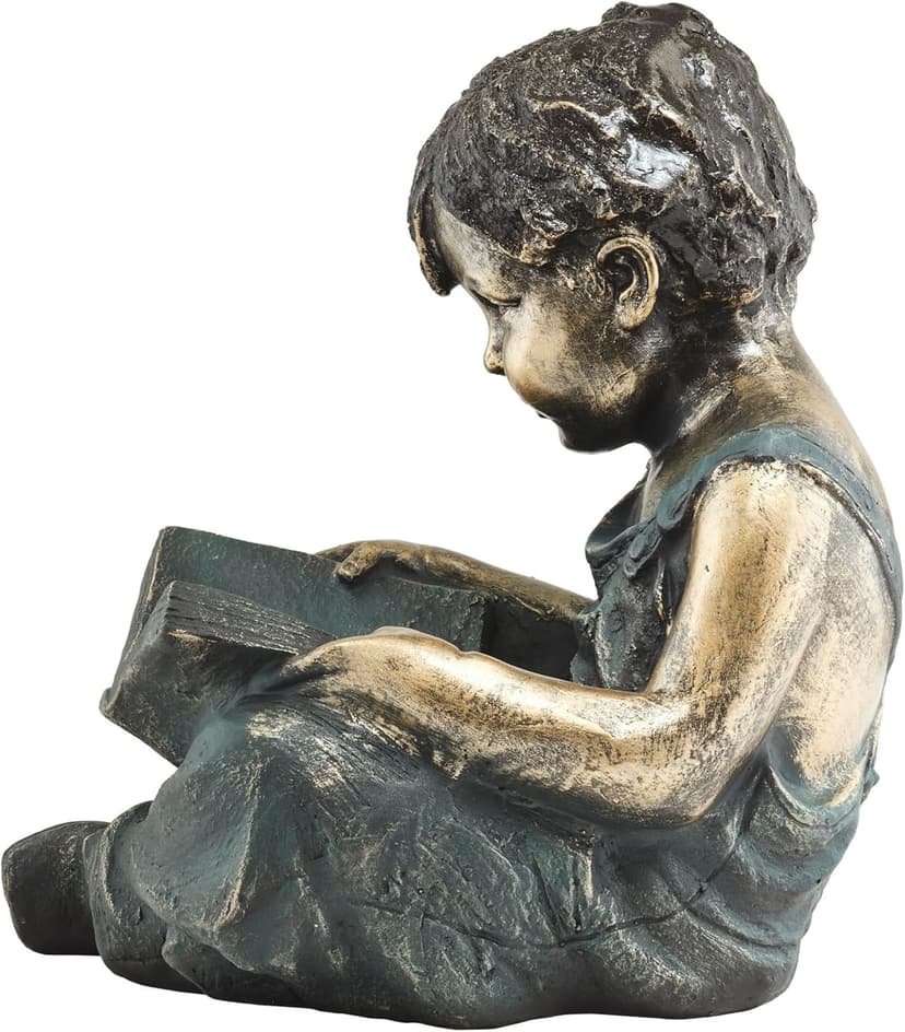 Alpine Corporation 19" Tall Indoor/Outdoor Boy Sitting Down Reading Book Statue Set Yard Art Decoration