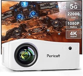 5G WiFi Bluetooth Projector, Native 1080P Outdoor Movie Projector with 300" Display, 380ANSI Home Theater Video Projector 4K Supported, LED Video Projector Compatible with TV Stick, Phone/PC
