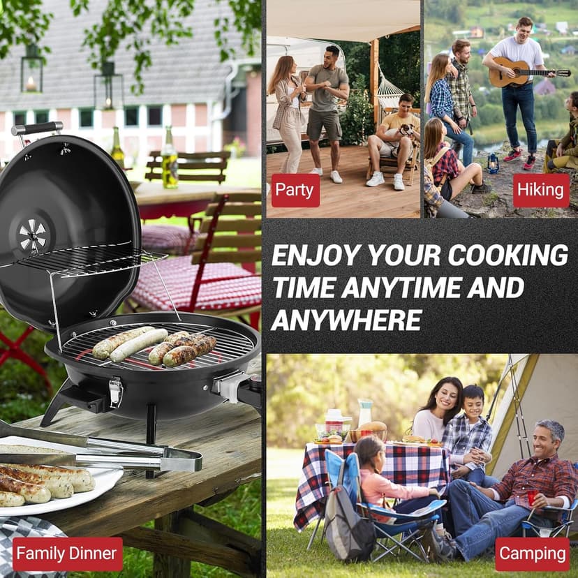 Outvita Indoor/Outdoor Electric Grill, 1600W Portable Removable Stand Grill with Double Layer Design for Countertops, BBQ, Patio & Backyard (Black)