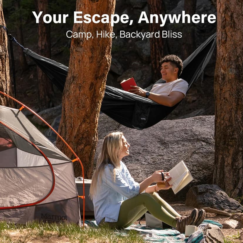 Kootek Camping Hammock 500 lbs Capacity, Portable Hammocks with Tree Straps & Attached Carry Bag, Camping Essentials Gear, Perfect for Outside Indoor Hiking Beach Backpack Travel