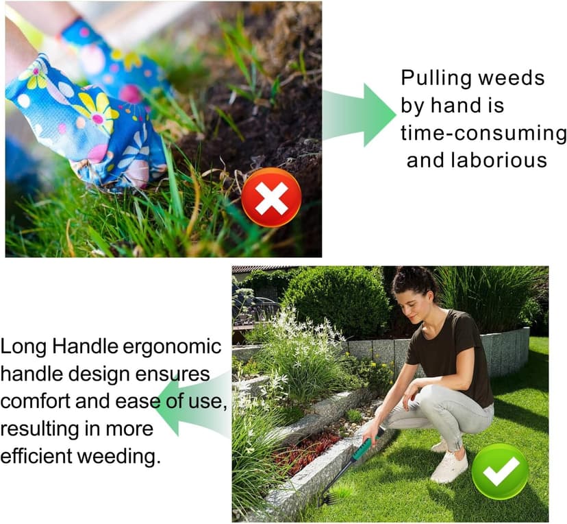 2PCS Weed Puller Tool, 16in Gardening Hand Weeder Tool, 2024 Upgrade Weeding Artifact Uprooting Weeding Tool, 6Teethes Dual Purpose Manual Weed Remover Tool Weed Pulling Tool for Garden