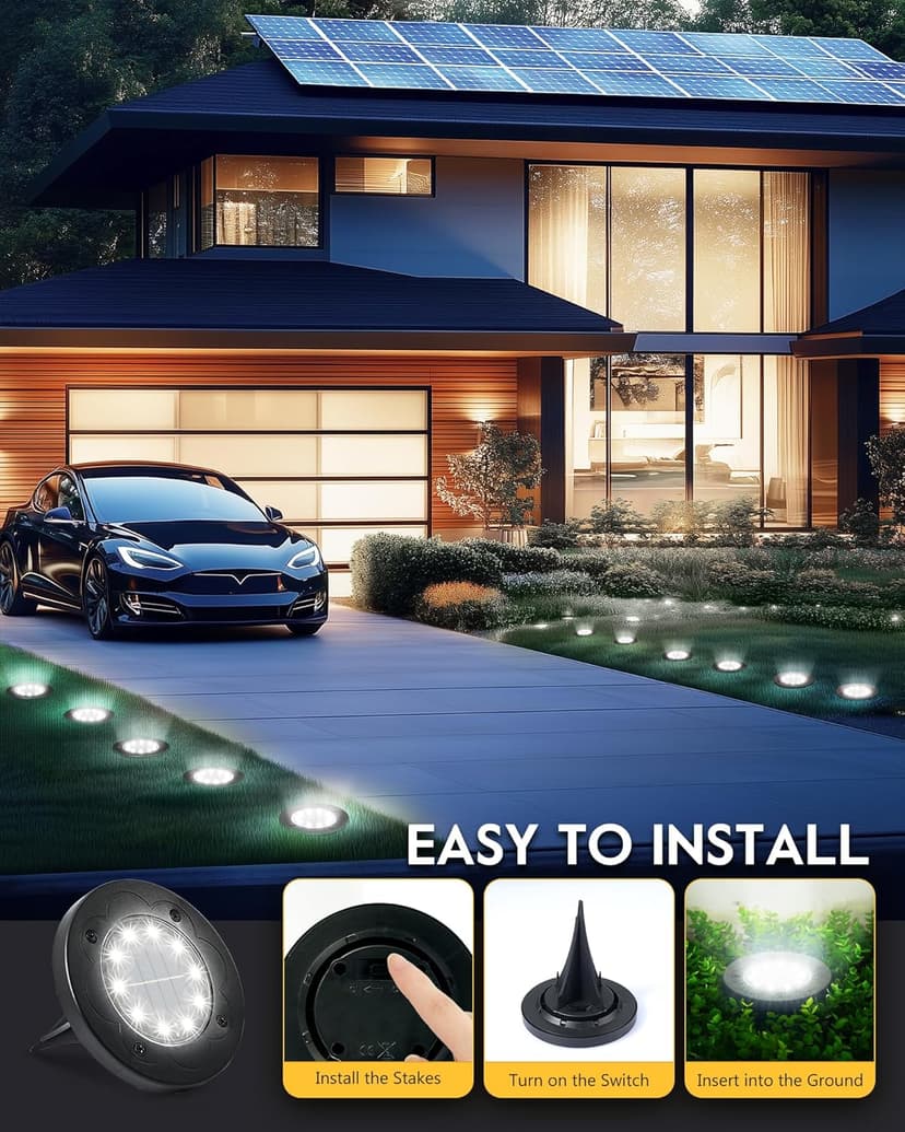 Brightown Solar Lights Outdoor Waterproof, 12 Packs LED In-Ground Lights Outdoor Solar Lights for Yard Patio Garden Lawn Deck Outside Pathway Walkway Sidewalk, White