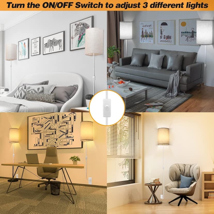 Plug in Wall Sconce, 3 Color, Set of Two, Industrial Wall Lamp with Plug in Cord, Rustic Fixture, On/Off Switch Vintage Wall Light Fixture for Headboard Bedroom Porch (Beige)