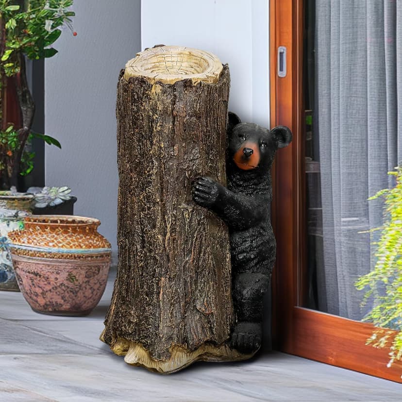 SKYFIRE Outdoor Garden Statues - 11.4”x 13.3”x 21.6“ Black Bear Tree Hugger Outdoor Sculpture for Home Decor, Concrete Lawn Ornament Decorations for Garden, Yard, Decor, House, Office Decor