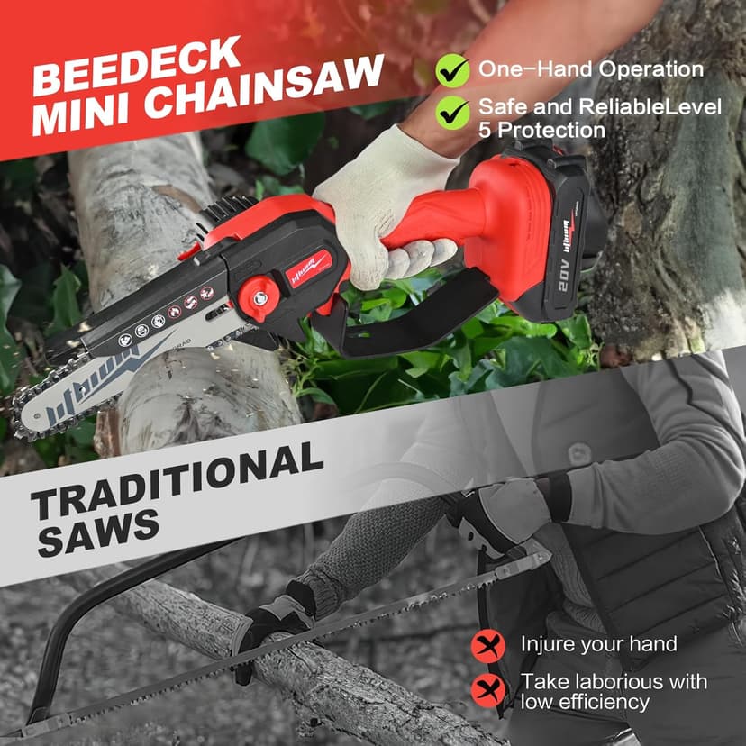 Mini Chainsaw Cordless, 6 Inch Portable Electric Chainsaw, One-Hand Handheld Small Chain Saw for Cutting Wood Trimming and Woodworking- Mini Chain Saw Battery Powered with 2 Batteries