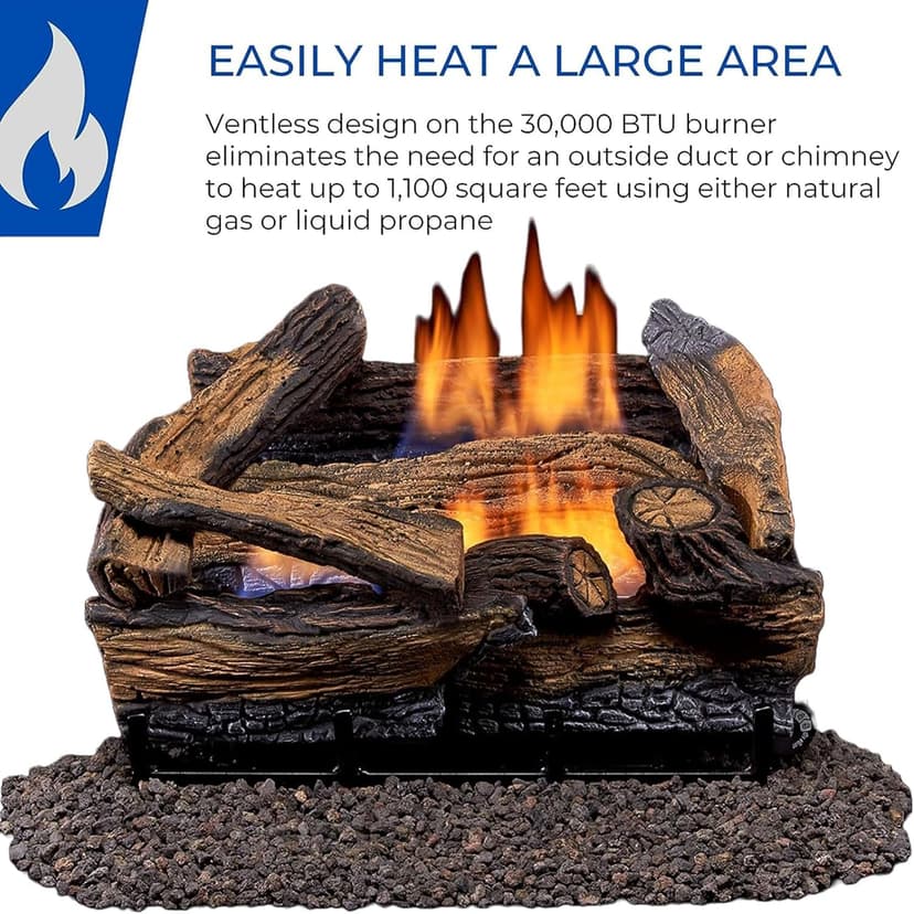 Duluth Forge Split Red Oak Ventless Log Set – 18 Inch, 30,000 BTU, Dual Fuel (Propane/Natural Gas), Remote Control, Realistic Fireplace Insert