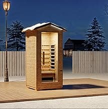 1 Person Outdoor Infrared Sauna - 3D Fast Heating Home Spa Sauna w/Chromotherapy Light, Wooden Sauna Room Kit w/Bluetooth Speaker (CE Certified,110V)
