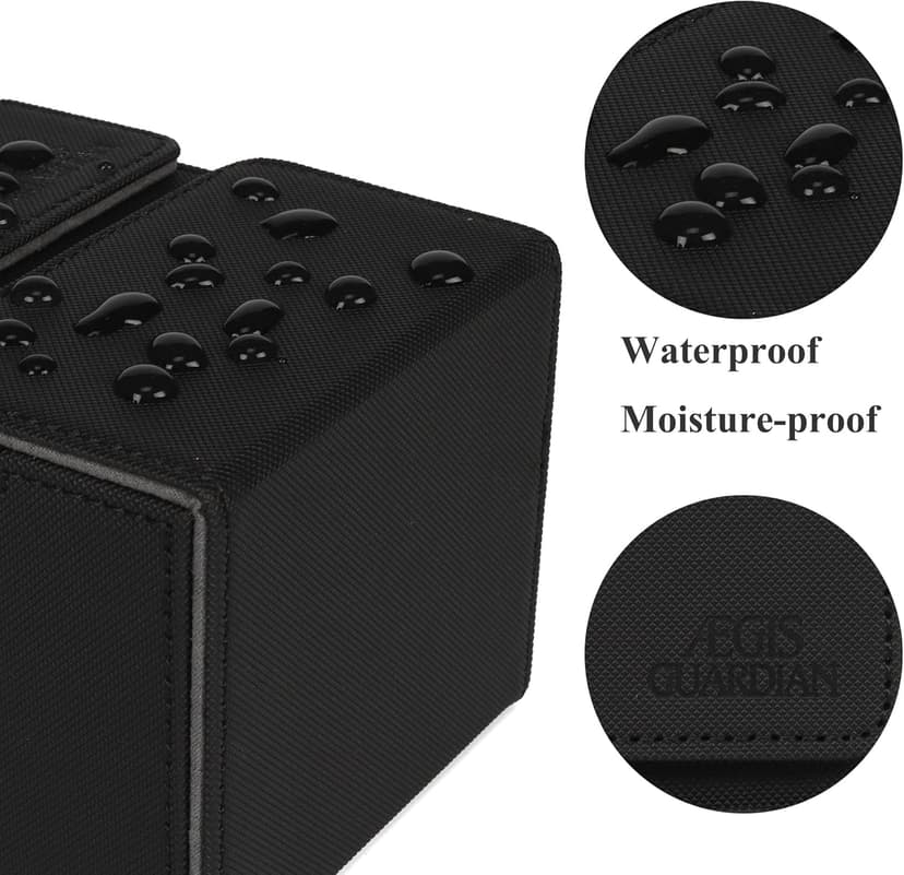 AEGIS GUARDIAN Card Deck Box with Dice Tray for MTG Cards, Commander Deck Box fit 150+ Sleeved Cards, PU Leather Card Storage Box Strong Magnet Deck Game Case for TCG CCG, Black