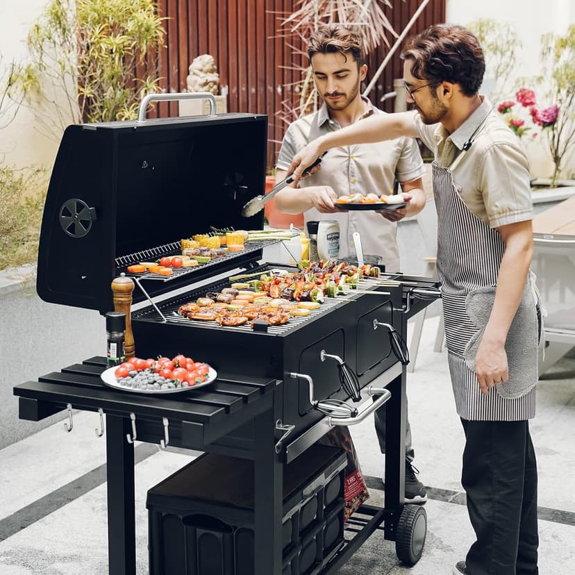 Onlyfire Extra Large BBQ Charcoal Grill with Versatile Cooking Grate and Warming Rack, Outdoor Barbecue Stove with Dual-Zone Adjustable Charcoal Tray, Grill Cover Included, Black GS339
