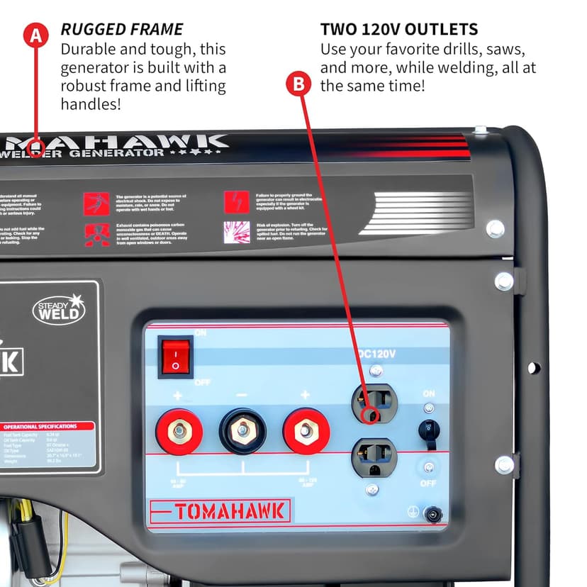TOMAHAWK Welder Generator Stick Welder Engine Driven 120 Amp 7 HP Gasoline Portable 2,200 Watt Quiet Inverter Generator Engine