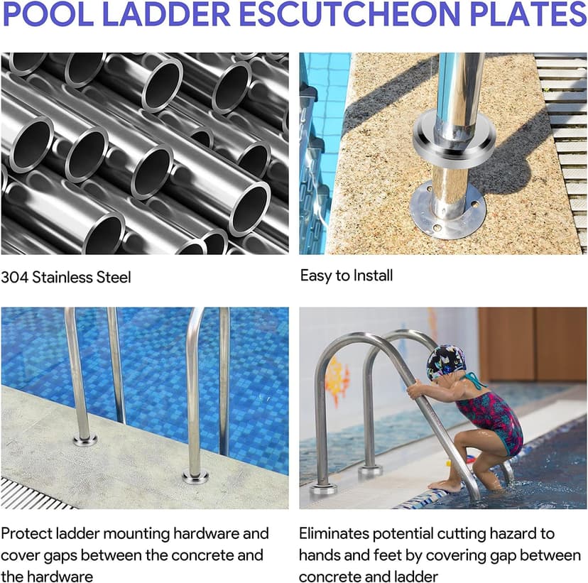 Universal Fit Pool Ladder Escutcheon Plates 4Pack,Blasoul Stainless Steel Cover Plate for 1.9" Inground Pool Handrail
