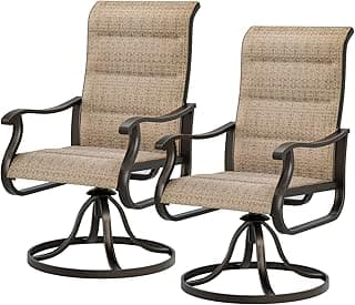 UDPATIO Patio Swivel Dining Chairs Set of 2, Outdoor Dining Chairs High Back with Padded All Weather Breathable Textilene, Metal Rocking Frame for Lawn Garden Backyard, Brown