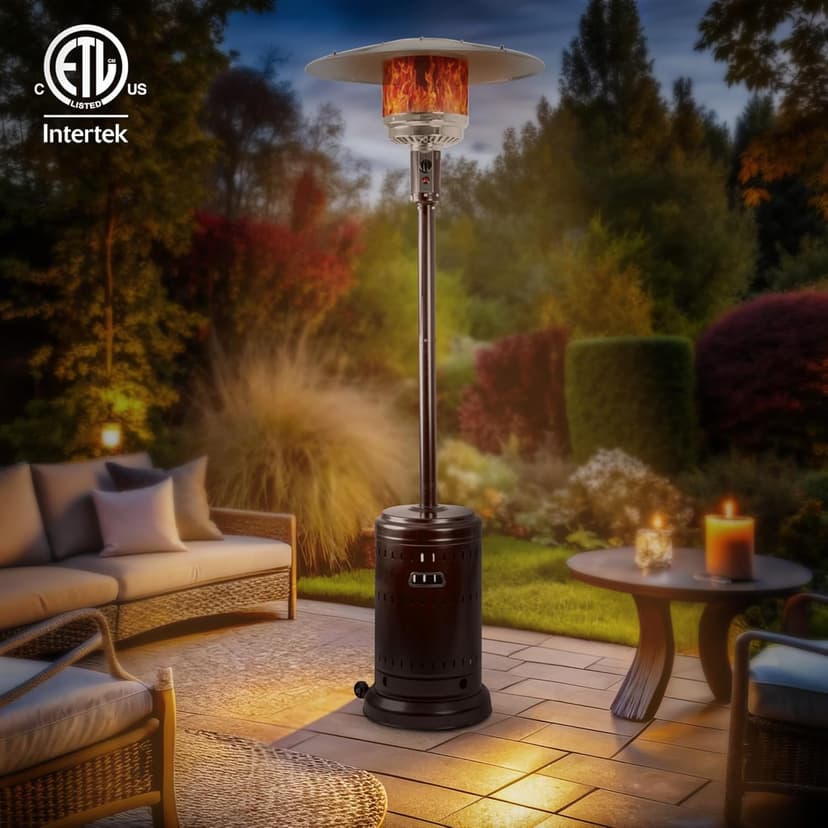 Amazon Basics 46,000 BTU Outdoor Propane Patio Heater with Wheels, Commercial & Residential, Havana Bronze, with Water Tank, 32.1 x 32.1 x 91.3 inches (LxWxH)