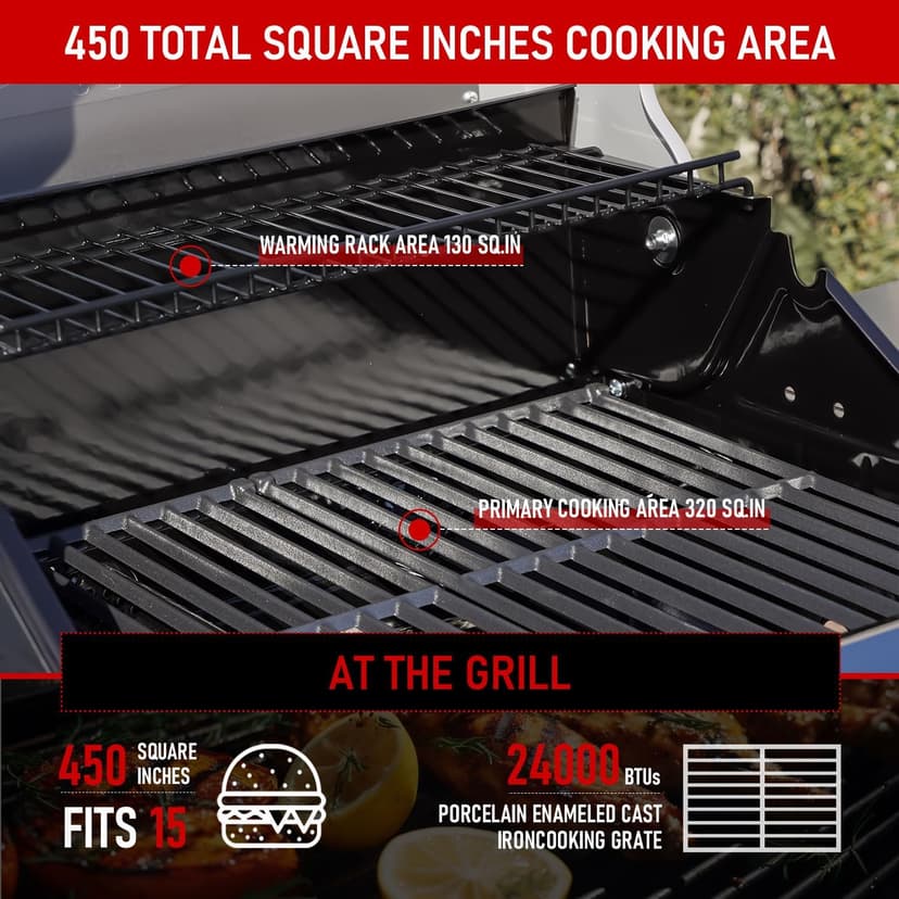 Monument Grills Outdoor Barbecue Stainless Steel 4 Burner Propane Gas Grill, 62,000 BTU Patio Garden Barbecue Grill with Side Burner and Knob Controls, Mesa415BZ