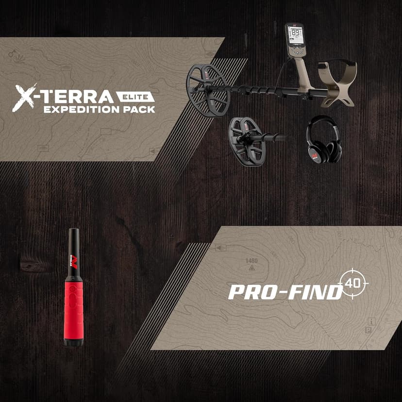 MINELAB X-Terra Elite Expedition, Waterproof, All Terrain Treasure Metal Detector, Multi-IQ Precision Targeting, Included V8X Coil, V12X Coil, ML85 Headphones, Charging Cable & PRO-FIND 40 Pinpointer