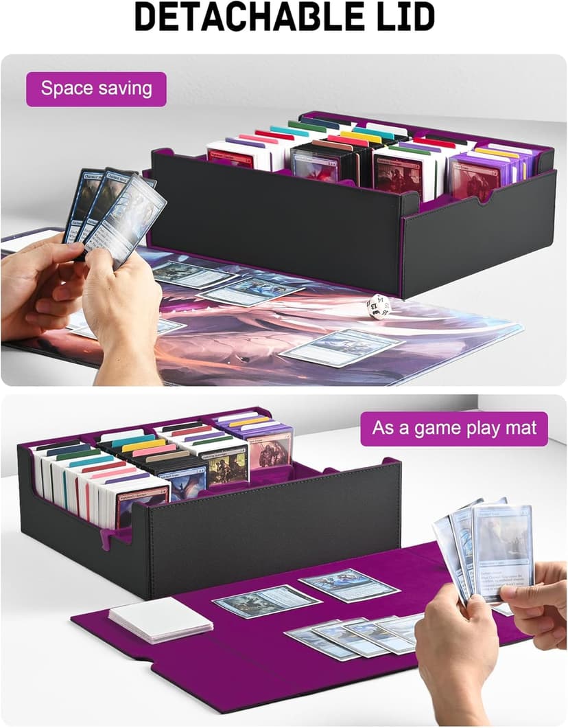 ZLCA Card Storage Box for MTG PTCG, Commander Deck Box Holds 3000+ Cards, Card Storage Case with 4 Stoppers, Card Organizer for TCG Sport Cards(Black&Purple)