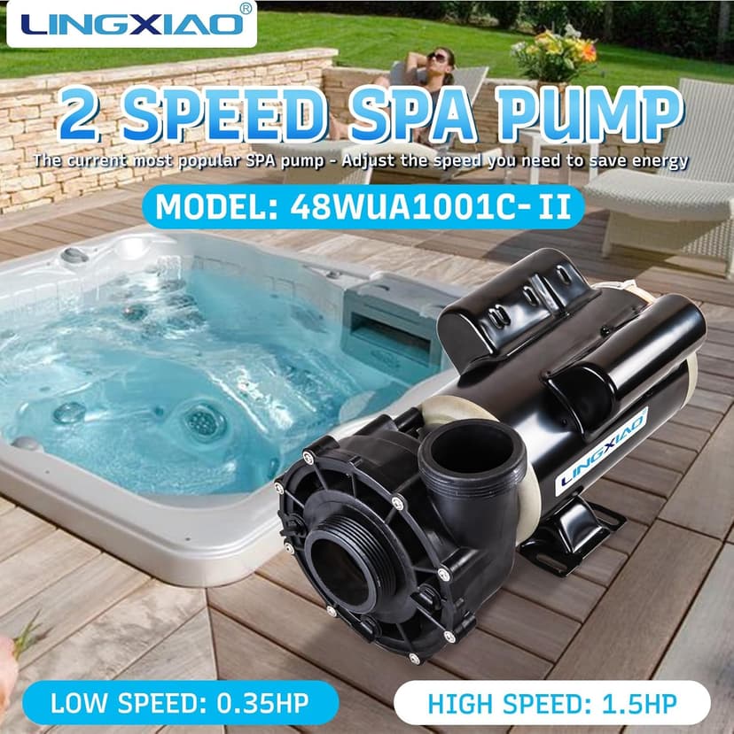SPA Pump, 2 Speed Hot Tub SPA Pump - 1.5HP LX SPA Motor, 115V, 2"Port, 48 Frame - (Model: 48WUA1001C-II)
