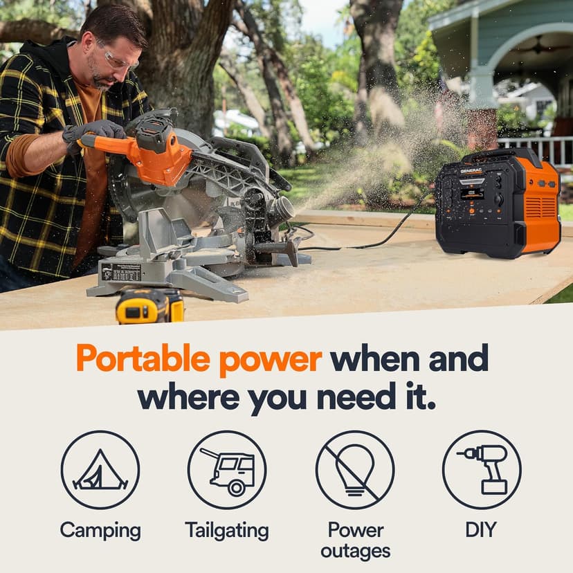 Generac 2106Wh Portable Power Station with Lithium-Ion Battery - Clean, Emission-Free Power - Wirless Charging Pad and Compact Design - Camping, RV, Indoor/Outdoor Use - Orange/Black