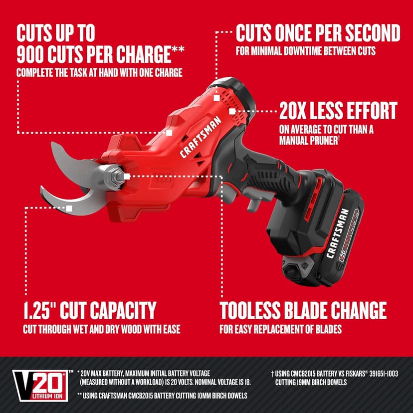 CRAFTSMAN 20V MAX Cordless Electric Pruner, Battery & Charger Included (CMCPR320C1)