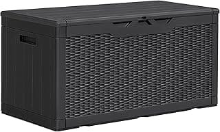 Greesum 100 Gallon Resin Deck Box Lockable Large Outdoor Storage Boxes for Garden Tools, Patio Furniture Cushions, Pool Supplies, Black