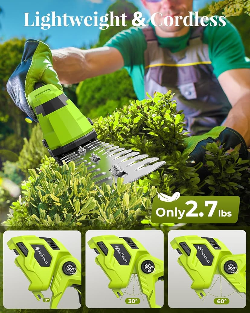 Hedge Trimmer Cordless with Battery, 2-in-1 Electric 21V Handheld Grass Shear Cutter with 2 Pack Rechargeable Battery, Men Gifts Mini Bush Trimmer Kit for Garden Yard Lawn Pruning
