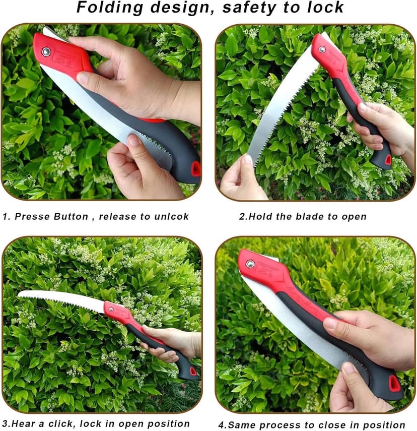8 Inch Heavy Duty Pruning Saw, Folding Hand Saw with SK5 Curved Blade, Triple-cut Razor Teeth Used for Trees Wood Cutting Camping Gardening Work, Hiking, Landscaping, Tree Trimming
