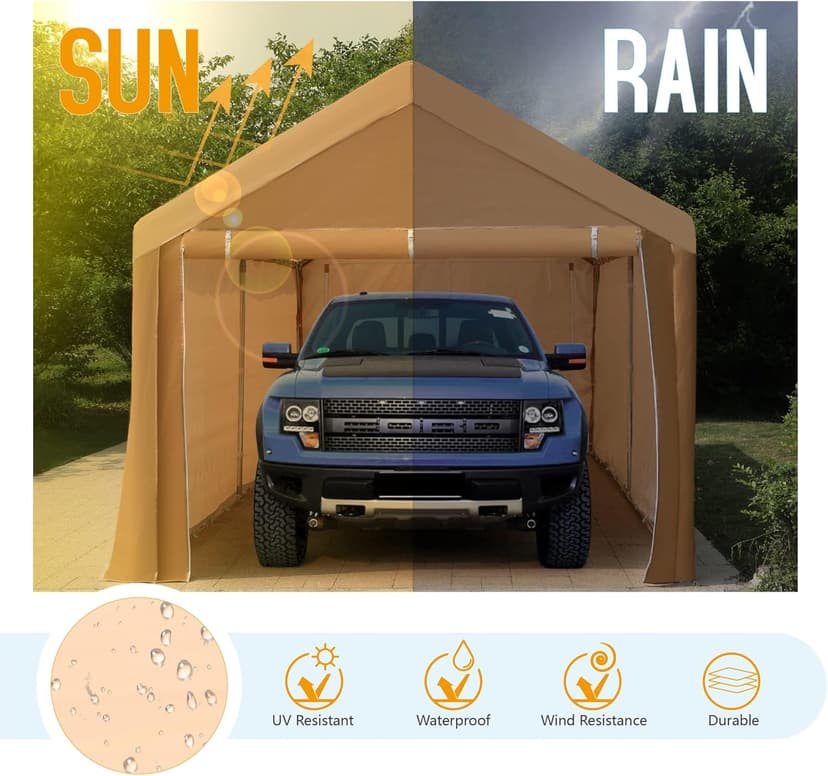 MFSTUDIO Carport 10x20 ft, Heavy Duty Carports Car Canopy Tent with Removable Sidewalls Doors, Portable Garage Waterproof UV-Resistant Car Ports for Camping SUV, Cars, Trucks, Boats, and Vehicles