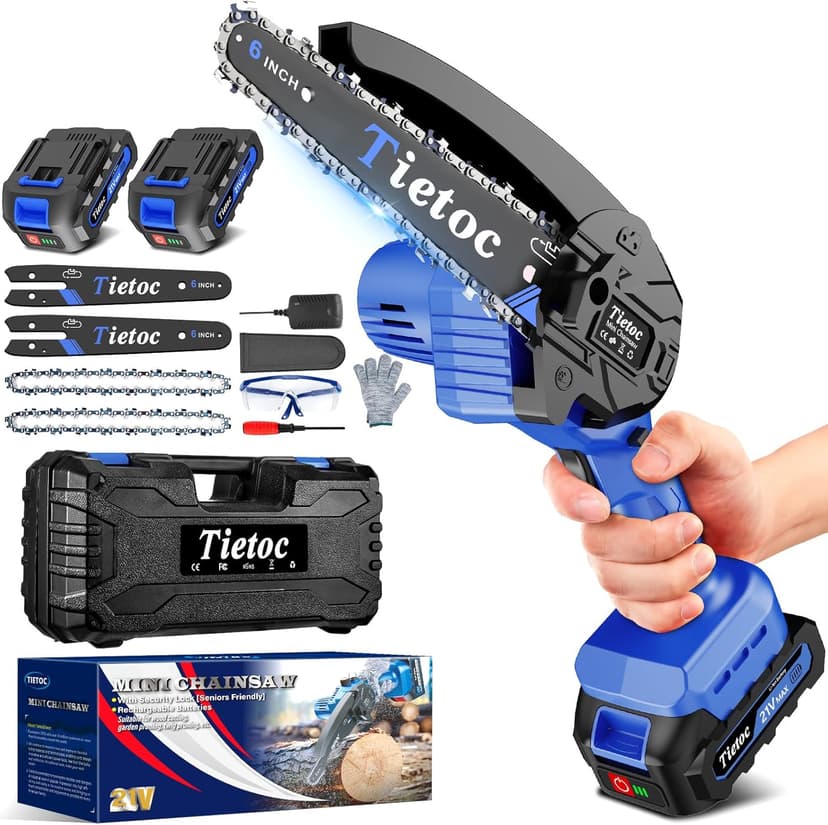 Tietoc Mini Chainsaw 6 Inch Cordless [Ease of Use] Portable Electric Chainsaw, Small Handheld Battery Powered Super Saw for Tree Branches, Unique Gifts Ideas for Men Dad Husband Fathers Him Her Women