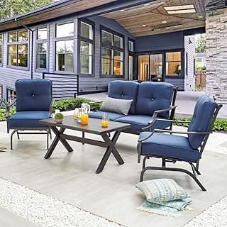 PatioFestival 4 Pices Patio Furniture Conversation Set,Metal Outdoor Furniture Set w/All Weather Cushioned Loveseat,Poolside Lawn Chairs,Coffee Table