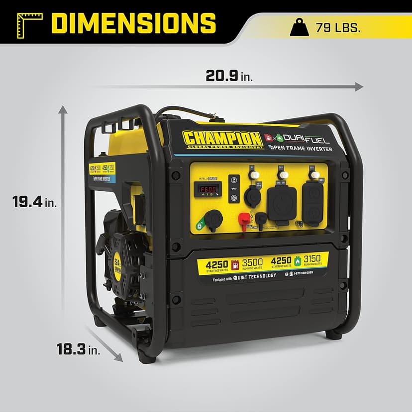 Champion Power Equipment 4250-Watt Dual Fuel RV Ready Portable Open Frame Inverter Generator with Quiet Technology