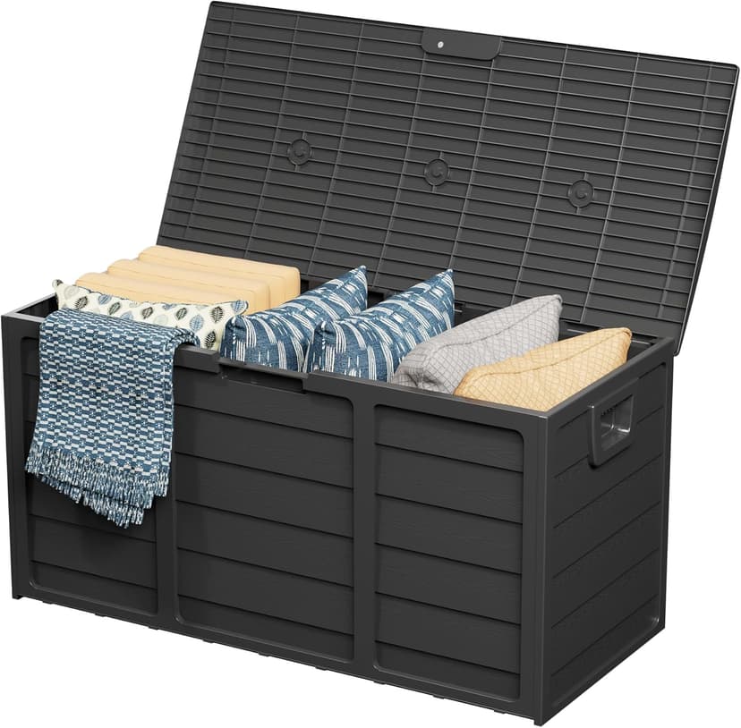 Oakcloud 75 Gallon Resin Deck Box - Waterproof Outdoor Indoor Storage Container for Patio, Garden, Pool Tools, Black