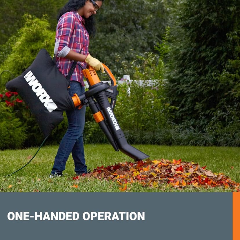 WORX 12 Amp Trivac 3-in-1 Electric Leaf Blower/Mulcher/Vacuum WG509 Metal Impeller for Fine Mulching