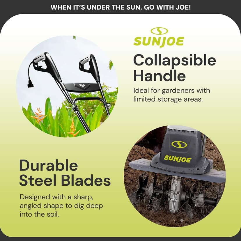 Sun Joe Electric Garden Tiller Cultivator, Steel Tines, 12 Amp, 16 Inch, Black - Heavy-Duty Gardening Machine & Equipment for Gardens, Lawns & Yards