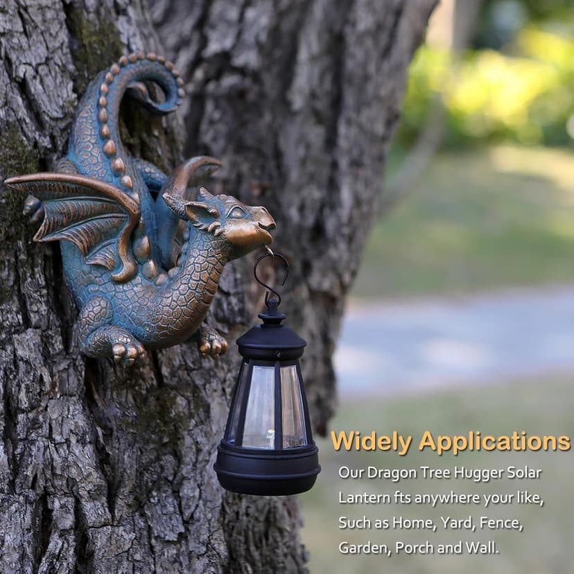 Dragon Solar Garden Statue - Gothic Outdoor Wall Hanging Decor with Solar Light, Fantasy Dragon Figurine for Patio, Yard, or Tree - Unique Whimsical Gift for Adults, Men & Women
