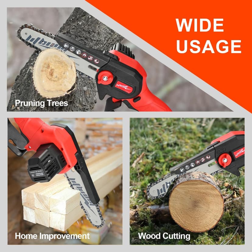 Mini Chainsaw Cordless, 6 Inch Portable Electric Chainsaw, One-Hand Handheld Small Chain Saw for Cutting Wood Trimming and Woodworking- Mini Chain Saw Battery Powered with 2 Batteries