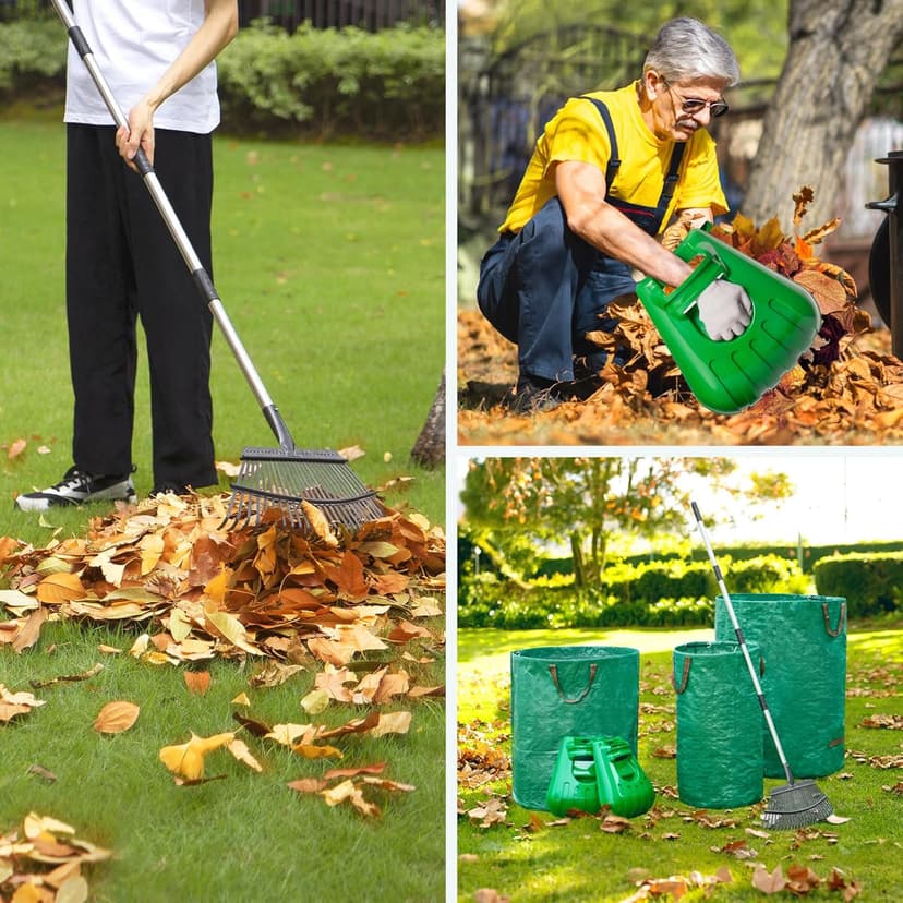 GreatBuddy Adjustable Leaf Rake, 8'' Wide Metal Rake, Perfect for Shrub, Flower Bed & Small Area, 29''- 72'' Expandable Stainless Steel Handle, Easy to Use